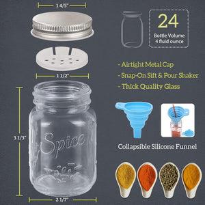 24 Pcs Glass Mason Spice Jars/Bottles - 4Oz